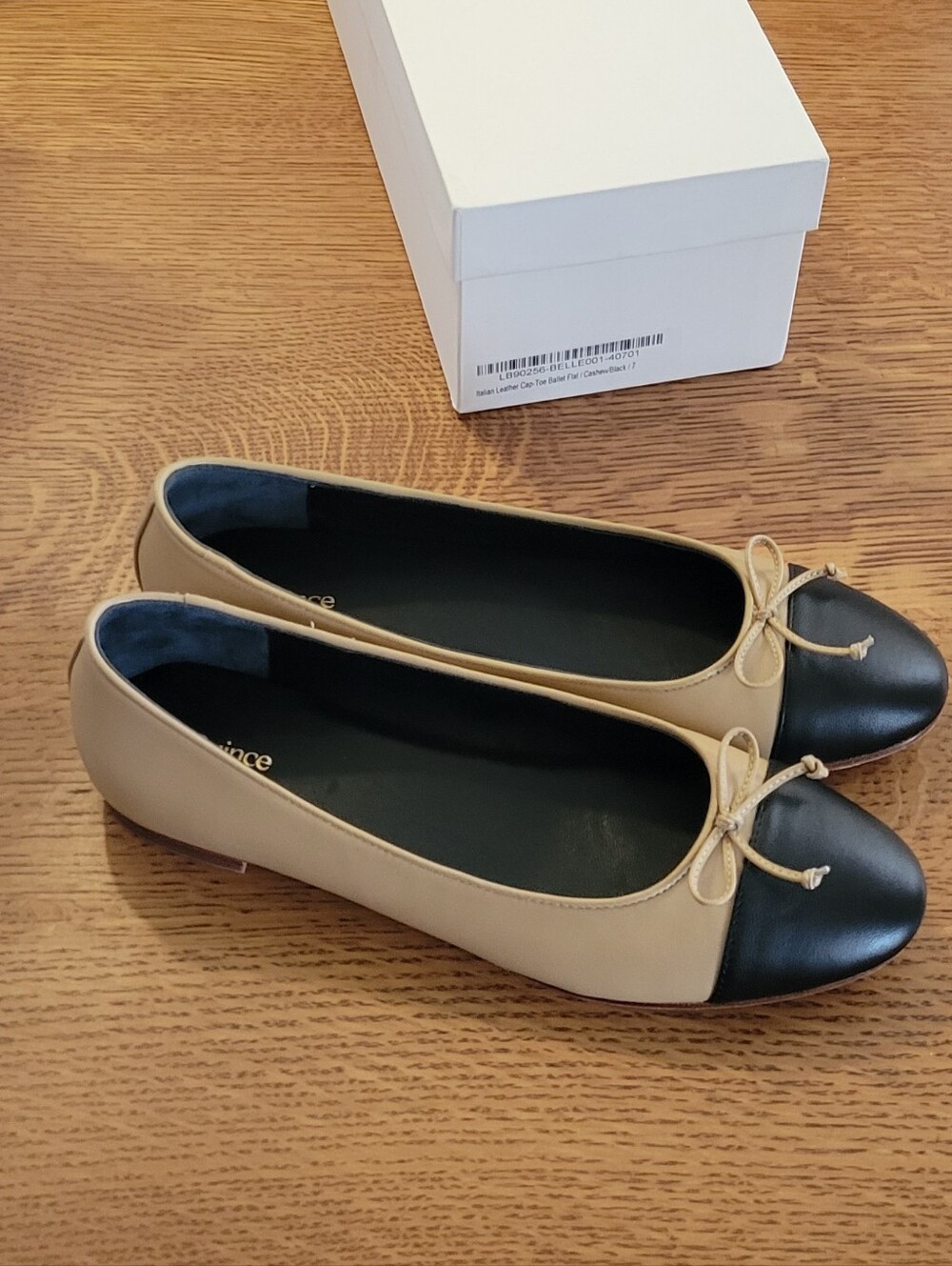 Quince Italian Leather Cap-toe Ballet Flats - Cashew & black - Picture 9 of 14